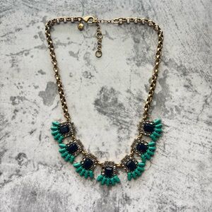 J. Crew Gold and Green Statement Necklace with Organic Gemstones